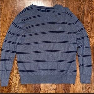 WINTER FALL VIBES Men’s Grey Nautica Striped V-neck Sweater size L